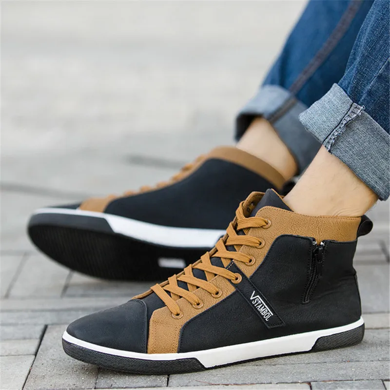 2019Men's Vulcanize Shoes Men Spring Autumn Top Fashion Sneakers Lace-up High Style Solid Colors Man ShoesMen Canvas Sprin | Обувь