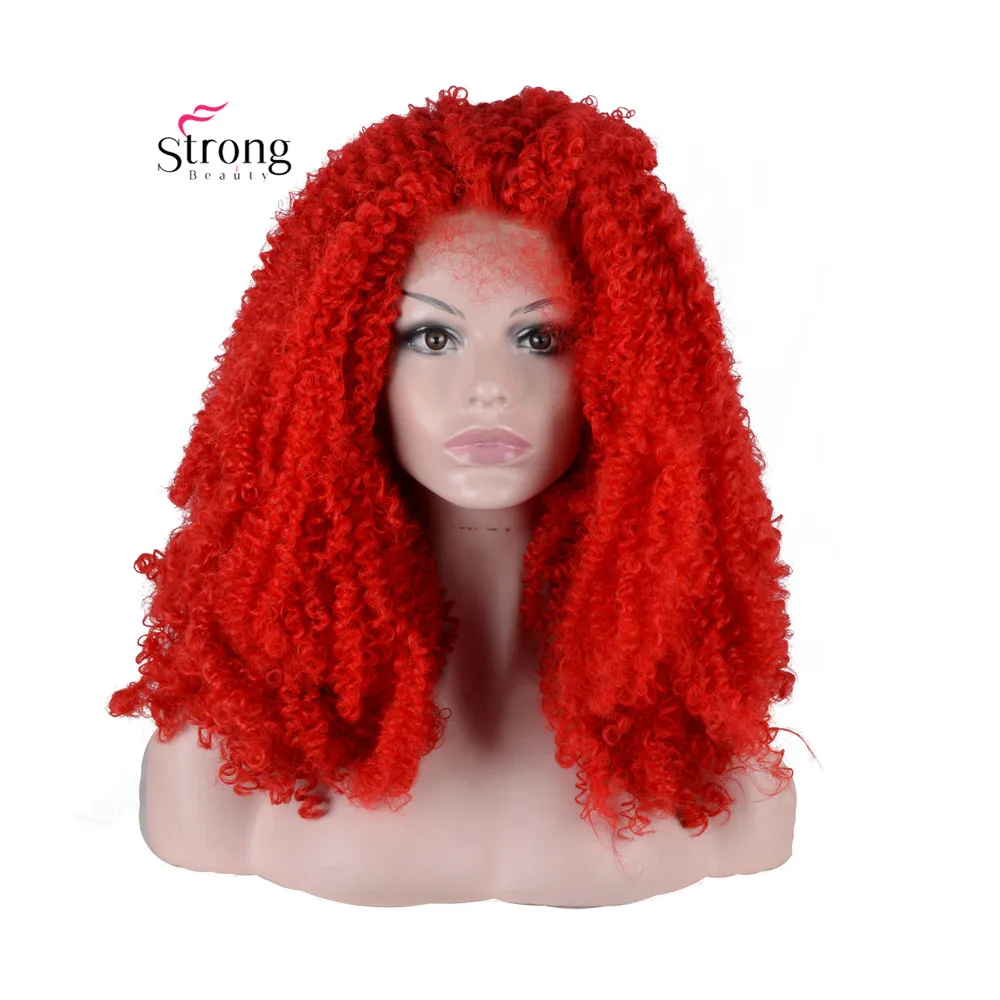 StrongBeauty Красный синтетический парик фронта шнурка длинный кудрявый афро для