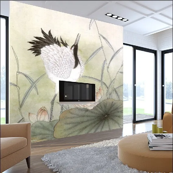 2013Material factory crane the large lotus murals wallpaper TV / sofa bedroom backdrop wallpaper|wallpaper purple|wallpaperwallpaper manufacturer |