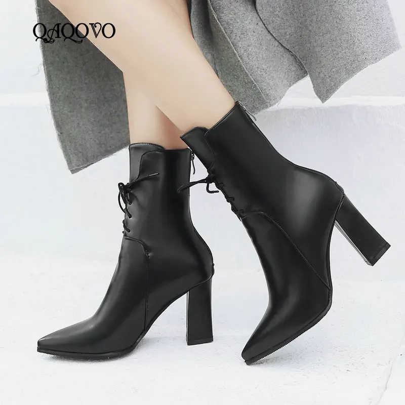 White Black Red Square High Heel Ankle Boots Spring Autumn Women Shoes Fashion Lacing Zipper Boots Pointed Toe Winter Boots
White Black Red Square High Heel Ankle Boots Spring Autumn Women Shoes Fashion Lacing Zipper Boots Pointed Toe Winter Boots