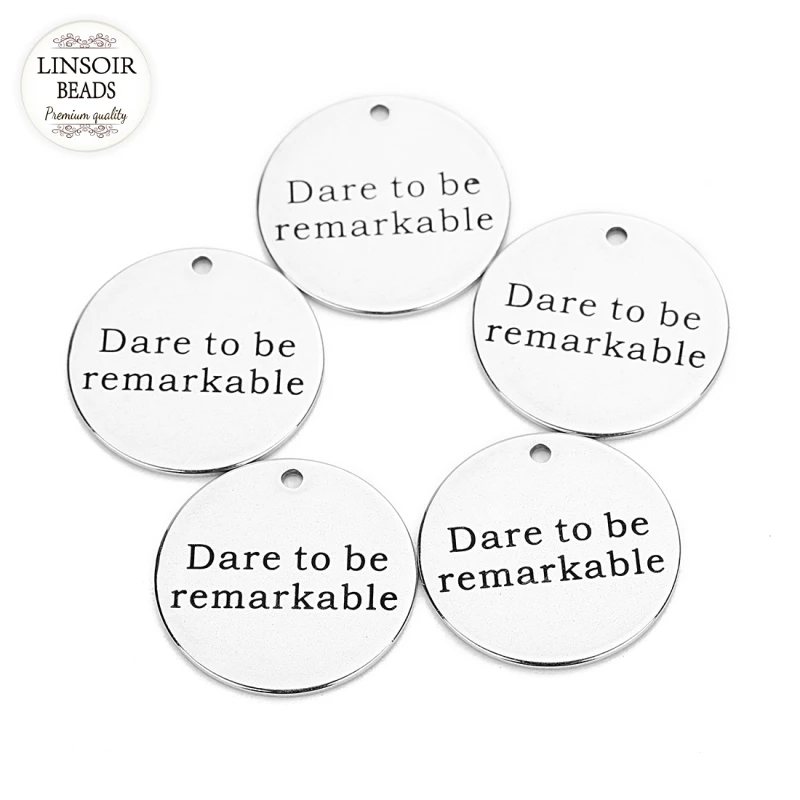 Linsoir 5pcs/lot letters Stainless Steel Round Pendent Charm Dare to be remarkable For DIY Necklace Bracelet Jewelry Making
Linsoir 5pcs/lot letters Stainless Steel Round Pendent Charm Dare to be remarkable For DIY Necklace Bracelet Jewelry Making