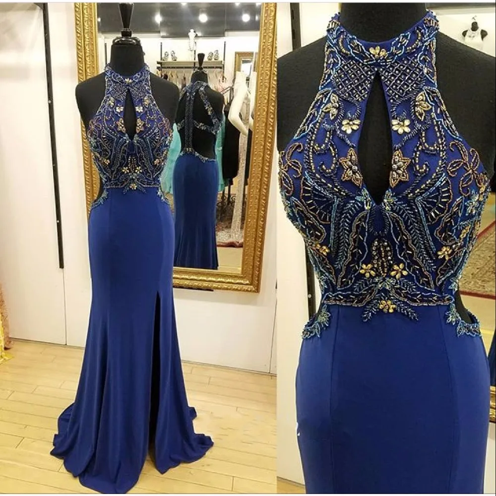 XingPuLanEr Mermaid High Neck Sleeveless Sexy Back Beaded Sequins High Split Navy Blue Elastic Satin Pageant Evening Dress
XingPuLanEr Mermaid High Neck Sleeveless Sexy Back Beaded Sequins High Split Navy Blue Elastic Satin Pageant Evening Dress