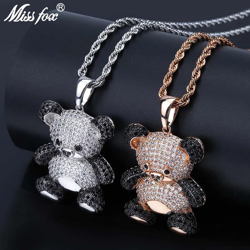 MISSFOX Hip Hop Cartoon Bear Necklace Pendant Black Pure AAA Cubic Zirconia Rose Gold Silver Color Giant Panda Iced Out Pendant
MISSFOX Hip Hop Cartoon Bear Necklace Pendant Black Pure AAA Cubic Zirconia Rose Gold Silver Color Giant Panda Iced Out Pendant