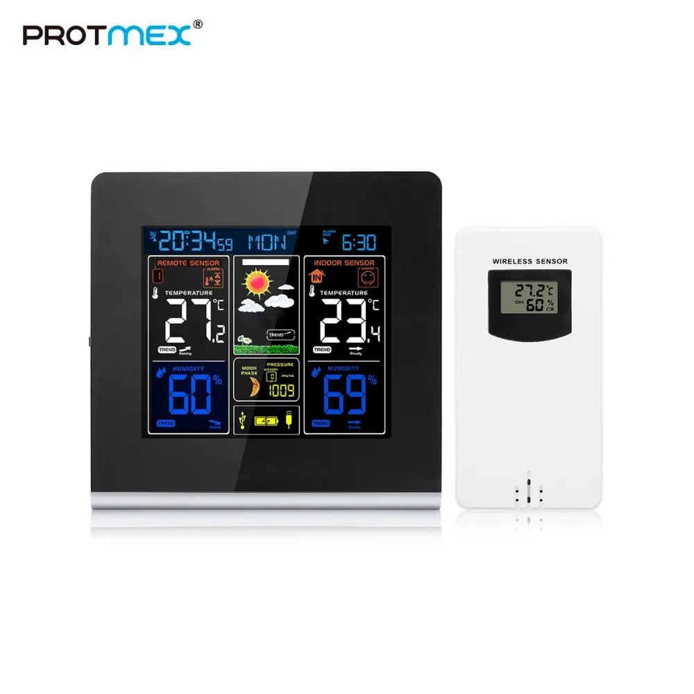Protmex 3379C Weather Station, Wilress RF433 Color Weather Forecast Station Alarm Clock With Indoor Outdoor Humidity Temperature
Protmex 3379C Weather Station, Wilress RF433 Color Weather Forecast Station Alarm Clock With Indoor Outdoor Humidity Temperature