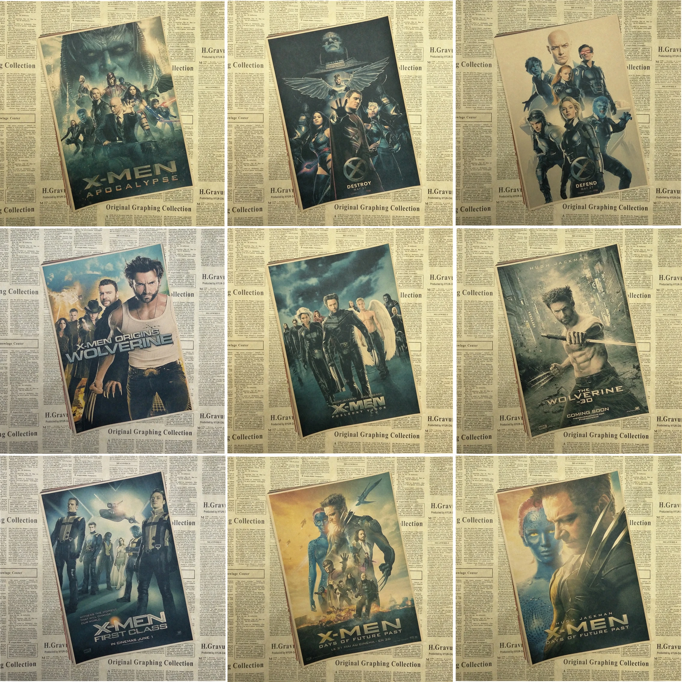 Плакат X Men из крафт бумаги в классическом винтажном стиле Постер для бара кафе