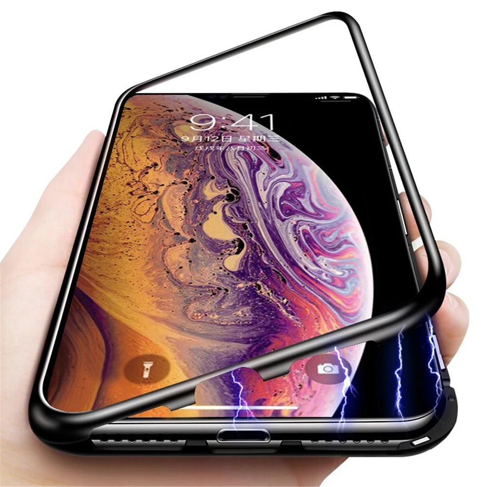 Ультра тонкий магнитный адсорбционный чехол для телефона iPhone X XS закаленное