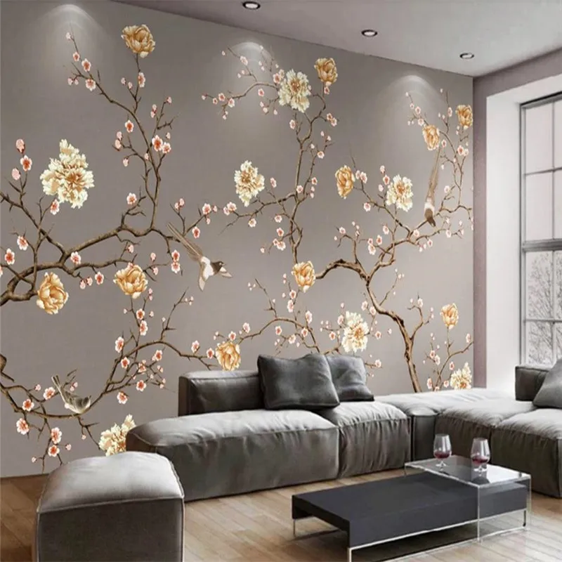 Custom wallpaper hand-painted flowers and birds art high-end TV background wall painting waterproof material
Custom wallpaper hand-painted flowers and birds art high-end TV background wall painting waterproof material
