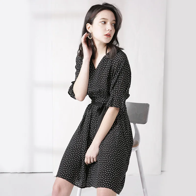 PIXY Black Polka Dot Dress Women Midi 100% Silk Dresses Summer V Neck Half Sleeve Belt vestidos Elegant Casual sukienka Ladies
PIXY Black Polka Dot Dress Women Midi 100% Silk Dresses Summer V Neck Half Sleeve Belt vestidos Elegant Casual sukienka Ladies