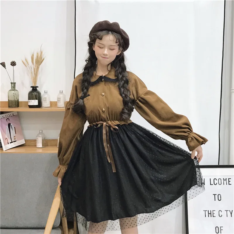 Autumn and winter women's 2018 new Japanese sweet fake two-piece loose slim high waist long-sleeved dress
Autumn and winter women's 2018 new Japanese sweet fake two-piece loose slim high waist long-sleeved dress