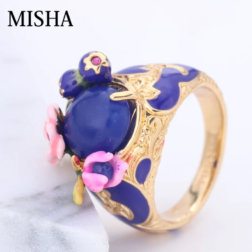 Миша уникальный дизайн эмалированное кольцо ручной работы голубое фиолетовое