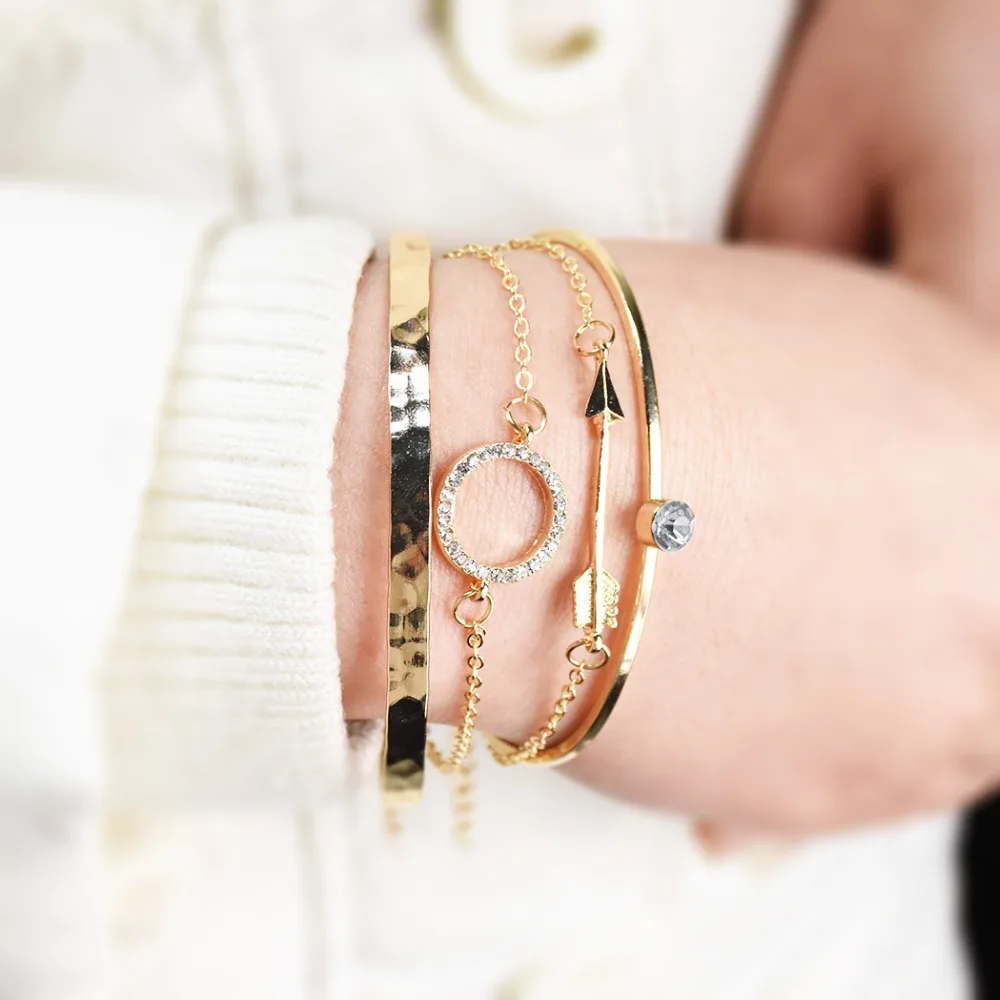 European Summer Beach Fashion Moon Leaf Shape Arrows Round Lightning Inlay Rhinestones Bracelet Women Girl 4 pcs/Set Cuff Bangle
European Summer Beach Fashion Moon Leaf Shape Arrows Round Lightning Inlay Rhinestones Bracelet Women Girl 4 pcs/Set Cuff Bangle