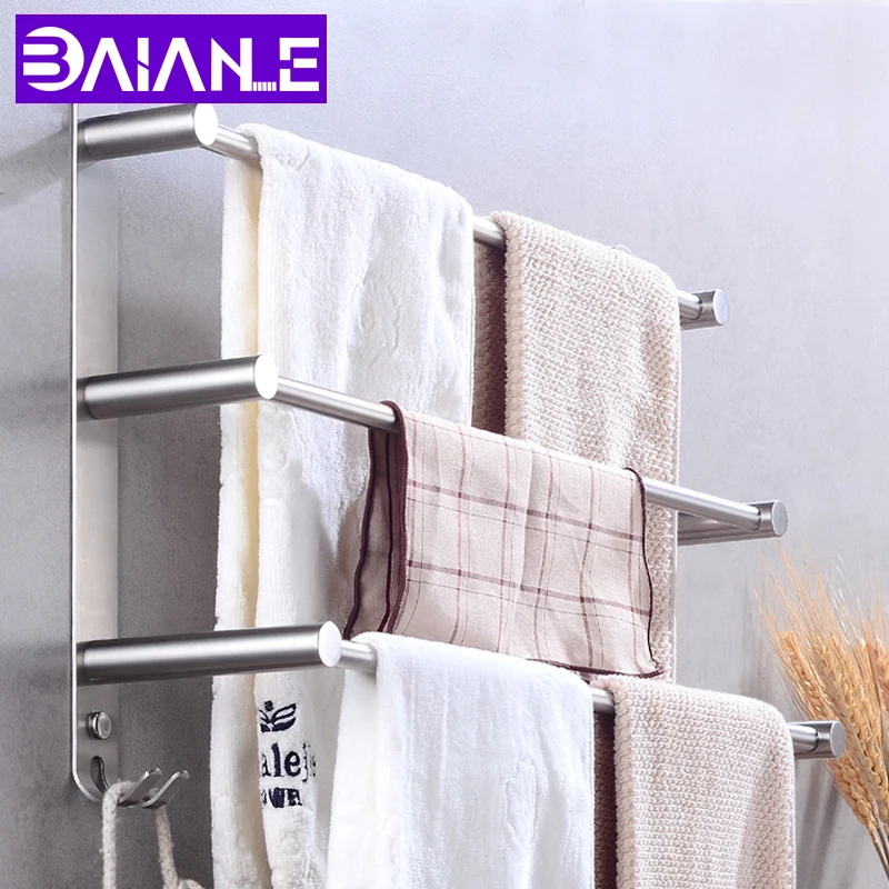 Bathroom Towel Bar Holder Stainless Steel Three Layer Towel Rack Hanging Holder Wall Mounted Towel Hanger Rack with Hooks
Bathroom Towel Bar Holder Stainless Steel Three Layer Towel Rack Hanging Holder Wall Mounted Towel Hanger Rack with Hooks