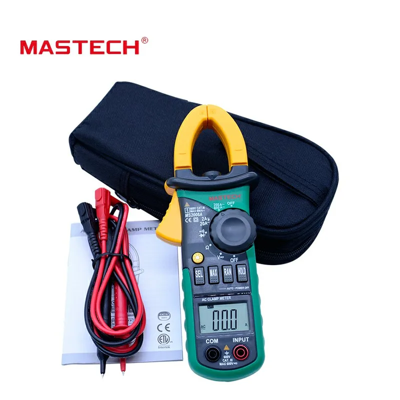 MASTECH MS2008A Digital Clamp Meters Auto Range Clamp Meter Ammeter Voltmeter Ohmmeter w/ LCD Backlight Current Voltage Tester
MASTECH MS2008A Digital Clamp Meters Auto Range Clamp Meter Ammeter Voltmeter Ohmmeter w/ LCD Backlight Current Voltage Tester