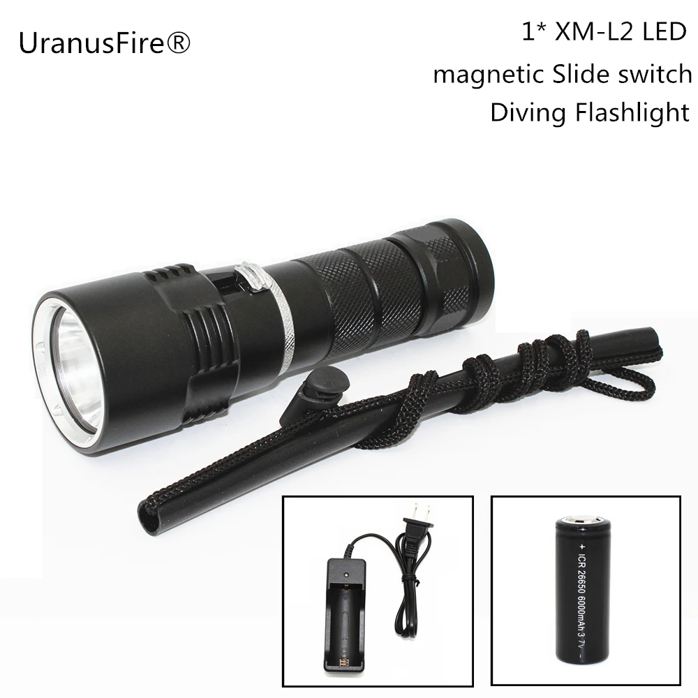 Uranusfire 1200LM XM-L2 LED Diving Flashlight Underwater 100M Torch Flash Light Power by 1x 26650 Battery + AC Charger
Uranusfire 1200LM XM-L2 LED Diving Flashlight Underwater 100M Torch Flash Light Power by 1x 26650 Battery + AC Charger