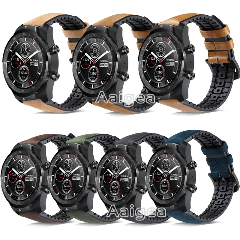 Ремешок кожаный силиконовый для Ticwatch Pro сменный Браслет смарт часов мужской