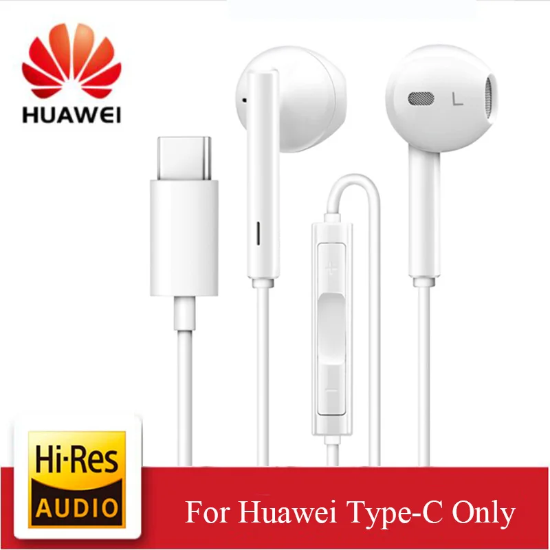 Фото Оригинальные наушники HUAWEI CM33 вкладыши USB Type C с микрофоном громкость Mate 10pro 20 X RS P20