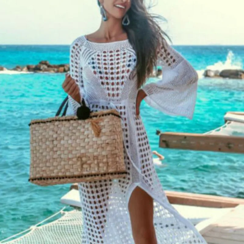 2019 New Crochet Hollow Cover Ups Women Plain Long Flare Sleeve Sexy Slim Cover Up Women Fishnet Tops High Slit White Black
2019 New Crochet Hollow Cover Ups Women Plain Long Flare Sleeve Sexy Slim Cover Up Women Fishnet Tops High Slit White Black