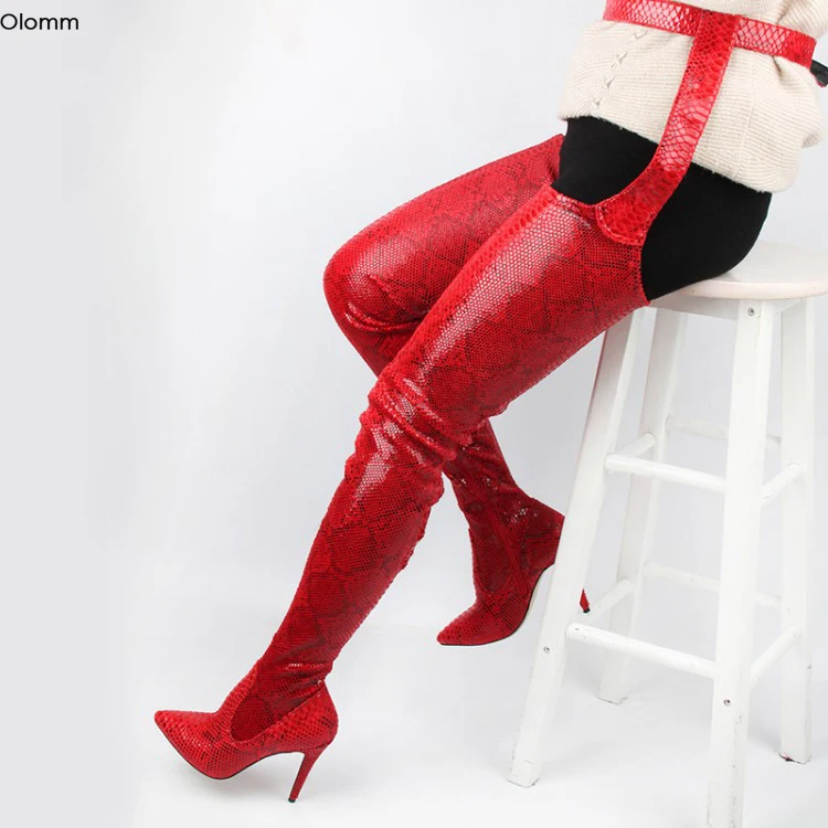 

Olomm New Arrival Women Over The Knee Boots Thin High Heels Boots Nice Pointed Toe Gorgeous Club Party Shoes Women US Size 6-9.5