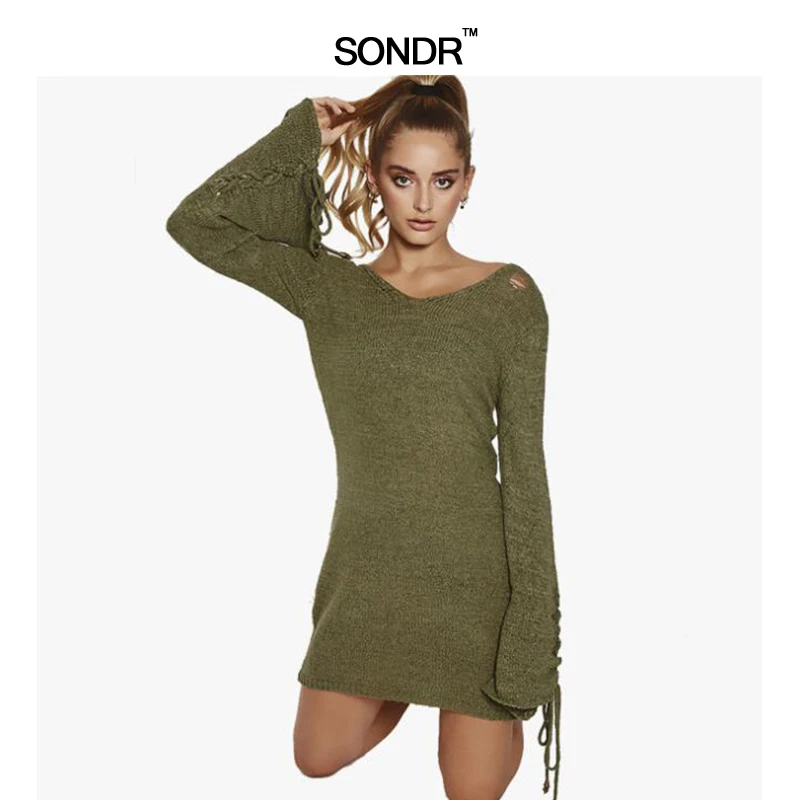 SONDR 2019 Spring Summer Ripped lace long knit dress v-neck horn sleeve temperament commuter dress knit Mini dress Fashion New
SONDR 2019 Spring Summer Ripped lace long knit dress v-neck horn sleeve temperament commuter dress knit Mini dress Fashion New
