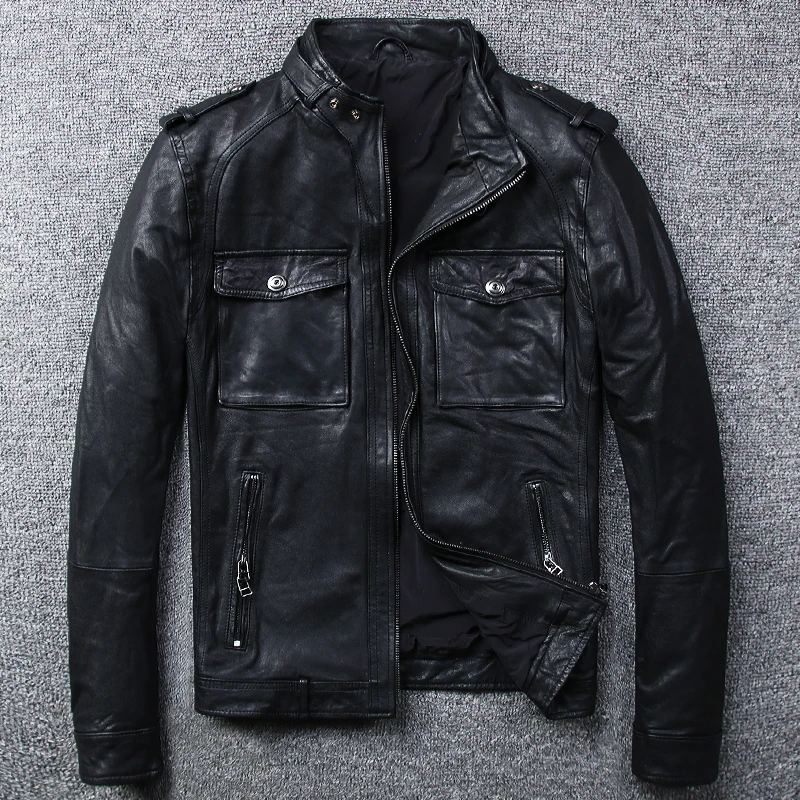 FREE SHIPPING Mens Stand Collar Casual Overcoat 4XL Men Genuine Leather Sheepskin Leather Jackets Short Slim Fitting Black Coats
FREE SHIPPING Mens Stand Collar Casual Overcoat 4XL Men Genuine Leather Sheepskin Leather Jackets Short Slim Fitting Black Coats