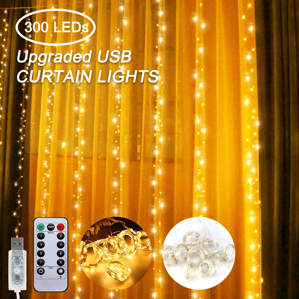 300LED Curtain String Light Fairy LED Christmas Garland Wedding Party Outdoor String Light USB Remote Control 8 Modes
300LED Curtain String Light Fairy LED Christmas Garland Wedding Party Outdoor String Light USB Remote Control 8 Modes