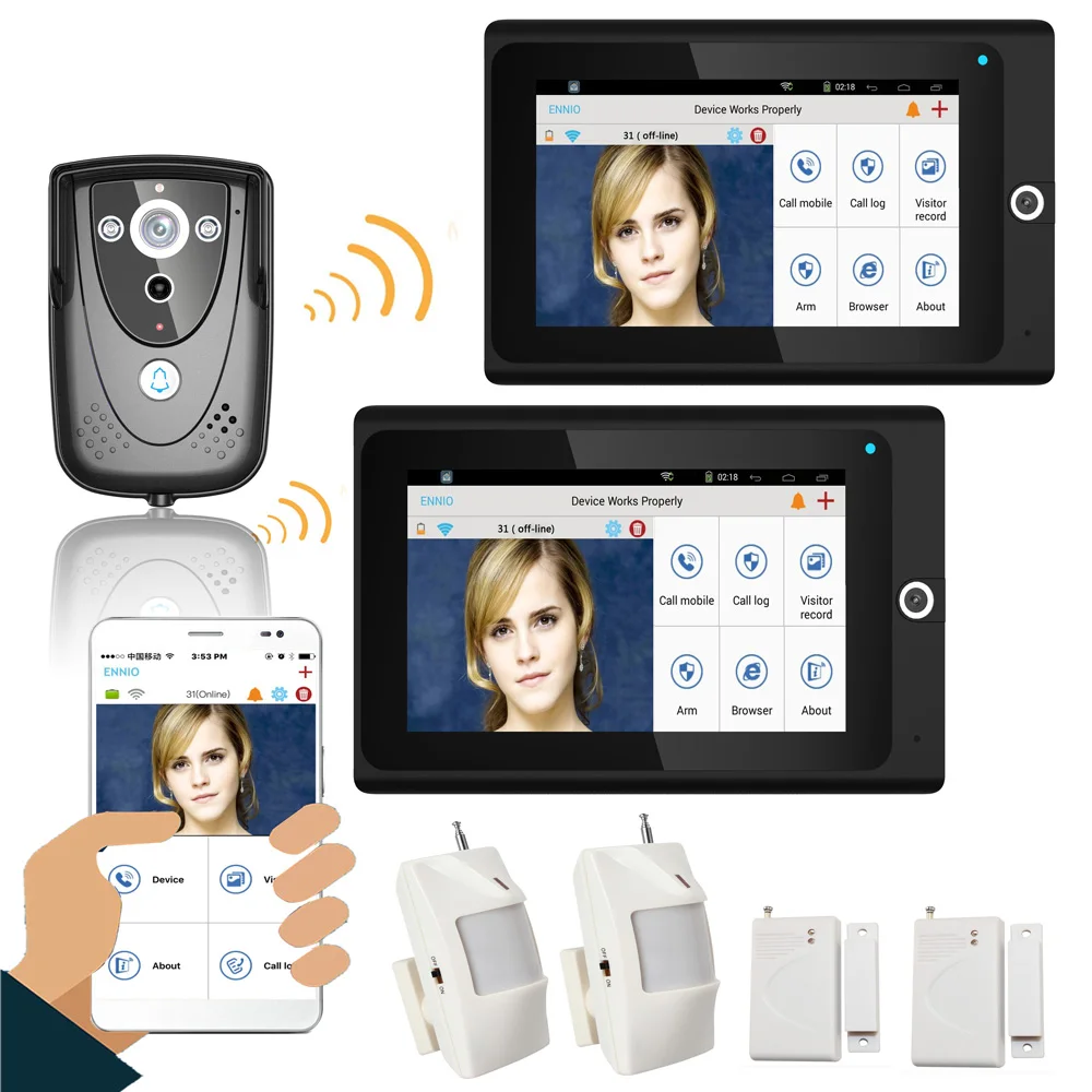 MOUNTAINONE Popular 7" 2 Monitors WiFi Wireless Video Door Phone intercom Doorbell IP Camera PIR IR Night Vision Home alarm syst
MOUNTAINONE Popular 7" 2 Monitors WiFi Wireless Video Door Phone intercom Doorbell IP Camera PIR IR Night Vision Home alarm syst