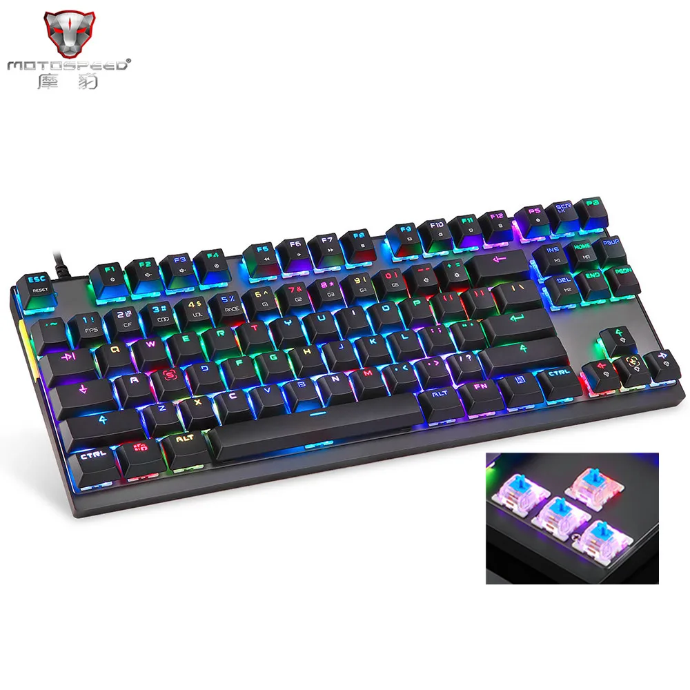 Motospeed K82 USB Проводная Механическая клавиатура 87-ключ игровой Keybord с RGB Подсветка