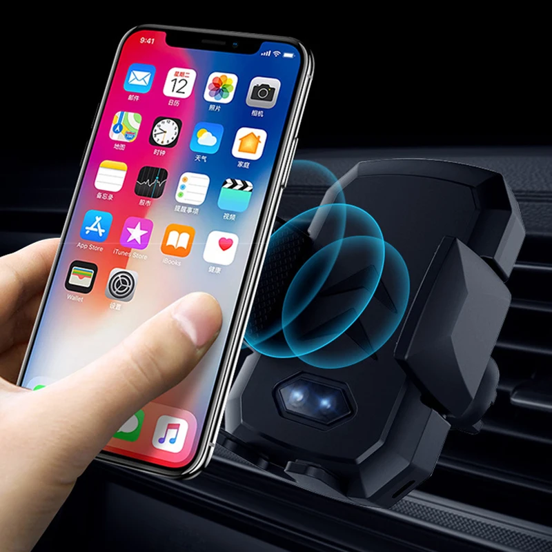 Newest Qi Car Wireless Charger For iPhone Xs Max XR X Samsung Intelligent Infrared Sensor Fast Wirless Charging Phone Holder | Мобильные