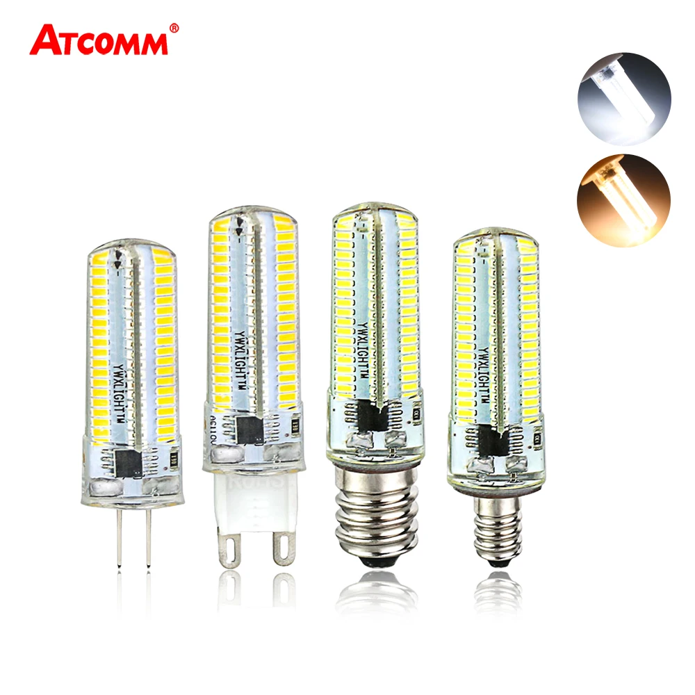 

G4 G8 G9 E11 E12 E14 E17 LED Light Bulb Dimmable Silicone Mini Chandelier Corn Lamp SMD 3014 64 80 152 LEDs Warm/Cold White