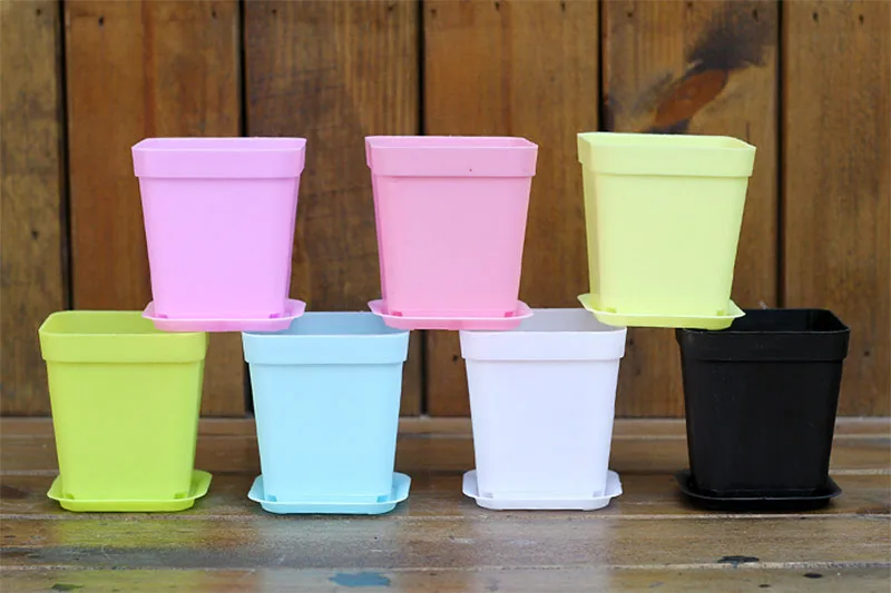 Gardening Mini Plastic Flower Pots+Plastic Tray Vase Square Flower Bonsai Planter Nursery Pots 7 Color Garden Supplies
Gardening Mini Plastic Flower Pots+Plastic Tray Vase Square Flower Bonsai Planter Nursery Pots 7 Color Garden Supplies