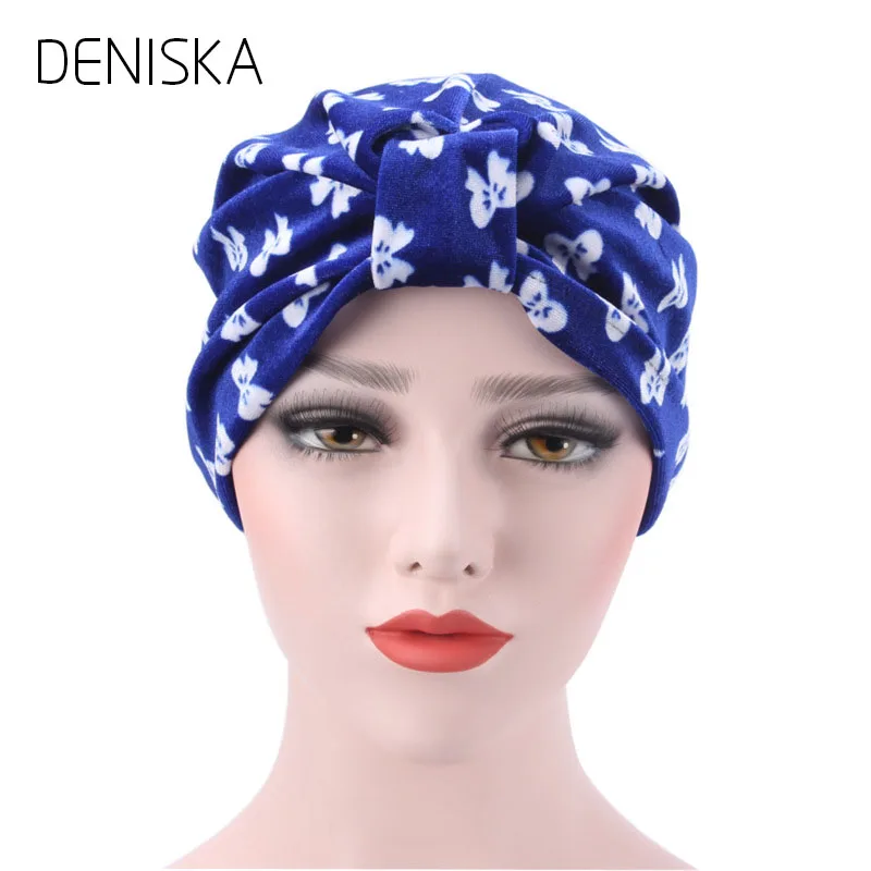 DENISKA New Bandanas Women Floral Print Muslim Stretch Turban Headwear Lady Chemo Hair Warp Beanie | Аксессуары для одежды