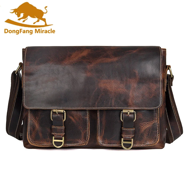Мужская винтажная сумка-мессенджер DongFang Miracle из натуральной кожи Crazy Horse