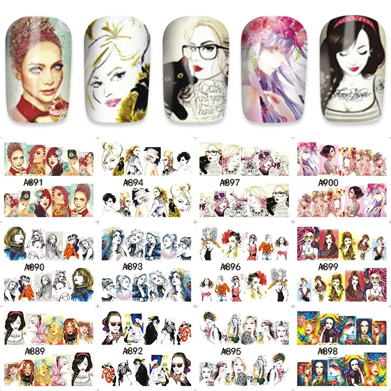 12 sheets Watercolor girl style Nail Art Water Transfer decals NAIL STICKER SLIDER TATTOO Nail Accessories beauty tools A889-900
12 sheets Watercolor girl style Nail Art Water Transfer decals NAIL STICKER SLIDER TATTOO Nail Accessories beauty tools A889-900