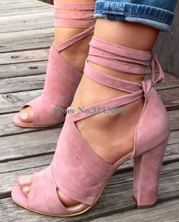 Peep Toe Lace Up Thick Heel Sandals Pink Blue Red Blue Faux Suede Ankle Strap Sandals New Arrival Casual Summer Women Shoes
Peep Toe Lace Up Thick Heel Sandals Pink Blue Red Blue Faux Suede Ankle Strap Sandals New Arrival Casual Summer Women Shoes
