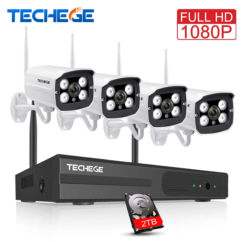 Techege 4CH 1080 P Беспроводной NVR комплект Plug and Play открытый IP66 Ночное видение 2.0MP WI FI