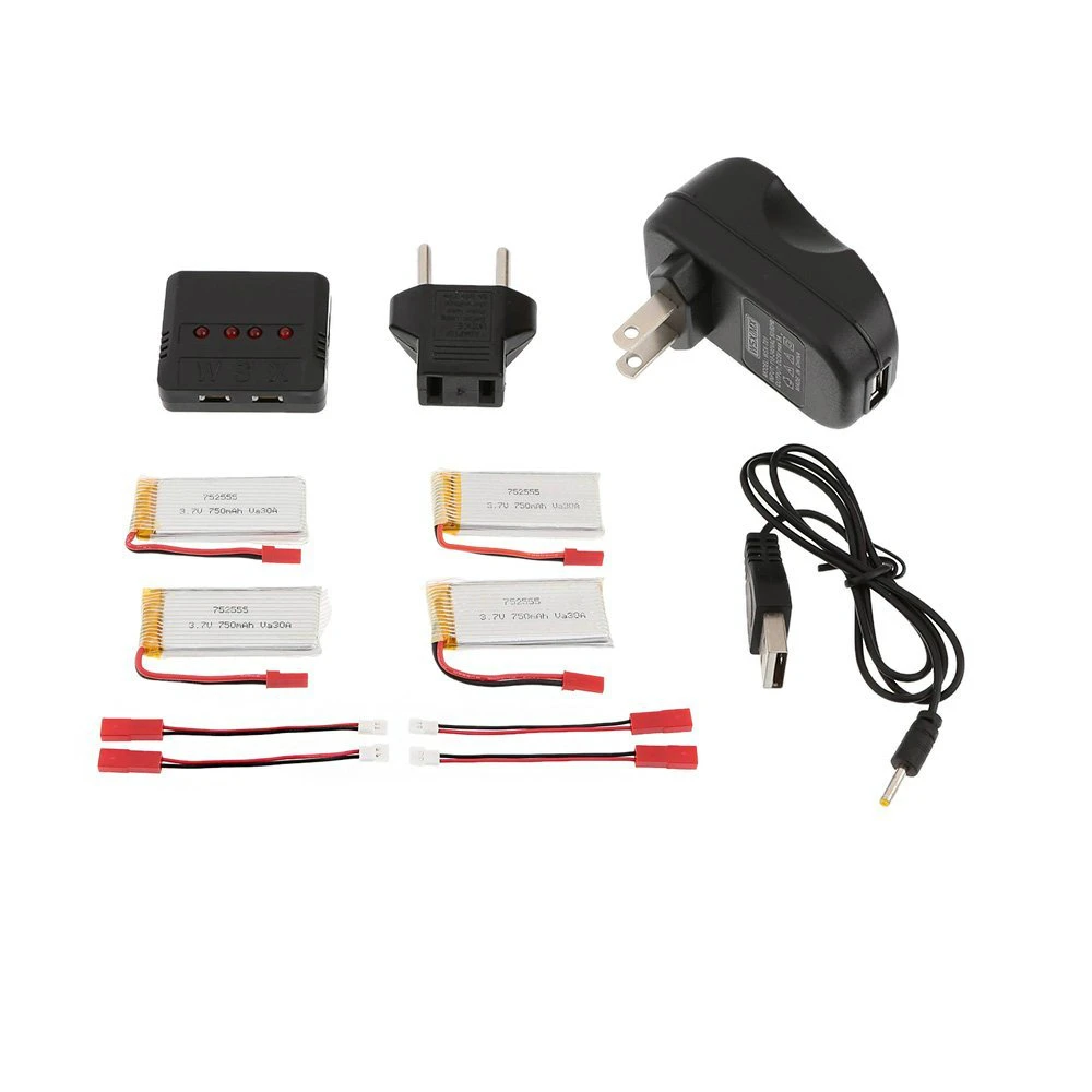 

EBOYU 4-port Fast Charger Sets with 3.7V 750mAh Lipo Battery for RC Helicopter Quadcopter Drone H12C DFD F181 MJX X400