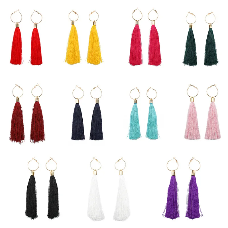 Golden Hoop Solid Colors Blue Red Black Pink Long Threads Tassel Dangle Earrings Women Drop Earrings
Golden Hoop Solid Colors Blue Red Black Pink Long Threads Tassel Dangle Earrings Women Drop Earrings