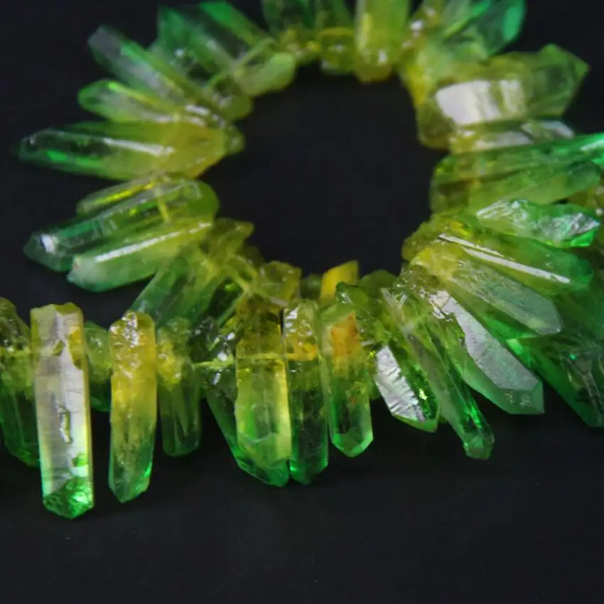 15.5"/strand Yellow&Green Gradient Color Titanium Raw Crystal Quartz Top Drilled Point Beads,Cut Crystal Stick Pendants Jewelry
15.5"/strand Yellow&Green Gradient Color Titanium Raw Crystal Quartz Top Drilled Point Beads,Cut Crystal Stick Pendants Jewelry