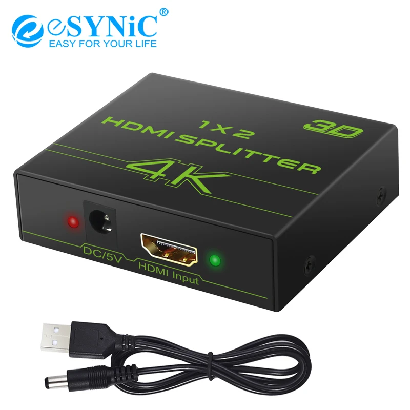 

eSYNiC Ultra HD 4K x 2K HDMI Splitter Amplifier 1 in 2 Out Signal Distributor HDMI 1.4V & HDCP1.0/1.1/1.2/1.3 with 1080P 3D