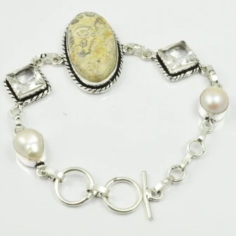Jaspers & White Topas & Biwa Pearls Bracelet Silver Overlay over Copper , 20.5 cm, B2287
Jaspers & White Topas & Biwa Pearls Bracelet Silver Overlay over Copper , 20.5 cm, B2287