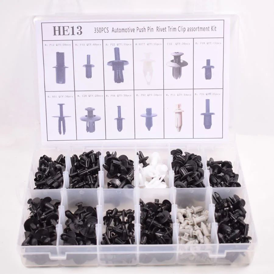350pc 12 Sizes Auto Car Push Retainer Type Pins Nail Rivet Trunk Cover Trim Moulding Assortment Kit For Ford Honda
350pc 12 Sizes Auto Car Push Retainer Type Pins Nail Rivet Trunk Cover Trim Moulding Assortment Kit For Ford Honda