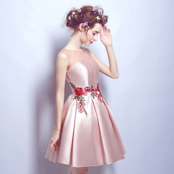 SSYFashion/Розовое Кружевное короткое коктейльное платье с вышивкой банкетное
