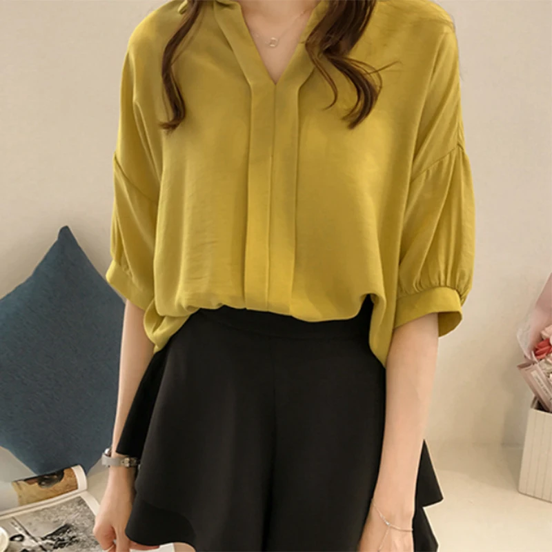 Elegant Women Summer Autumn Chiffon Blouse Korean Shirt V Neck Half Sleeve Loose Casual Solid Slim Blouse Top Plus Size
Elegant Women Summer Autumn Chiffon Blouse Korean Shirt V Neck Half Sleeve Loose Casual Solid Slim Blouse Top Plus Size
