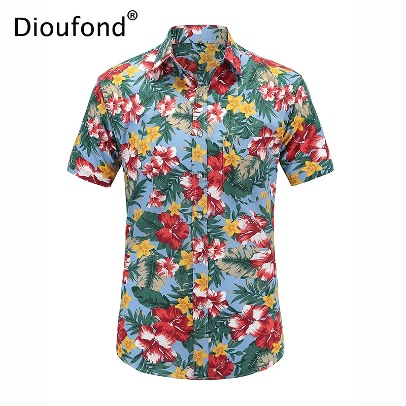 Мужская гавайская рубашка Dioufond с коротким рукавом и цветочным принтом на