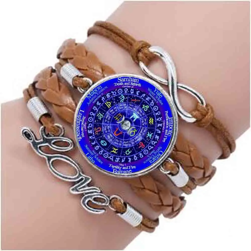 

1pcs/lot Zodiac Wicca Logo bracelet Pentagram Wiccan Vintage Chain Choker Statement bracelet Men Jewelry Women Gift