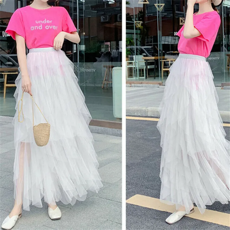 Boho Womens Stretch Skirts Sexy Summer High Waist Maxi Ruffles Pleated Tulle Long Maxi Skirt New Arrival Solid Color Skirt 2019
Boho Womens Stretch Skirts Sexy Summer High Waist Maxi Ruffles Pleated Tulle Long Maxi Skirt New Arrival Solid Color Skirt 2019
