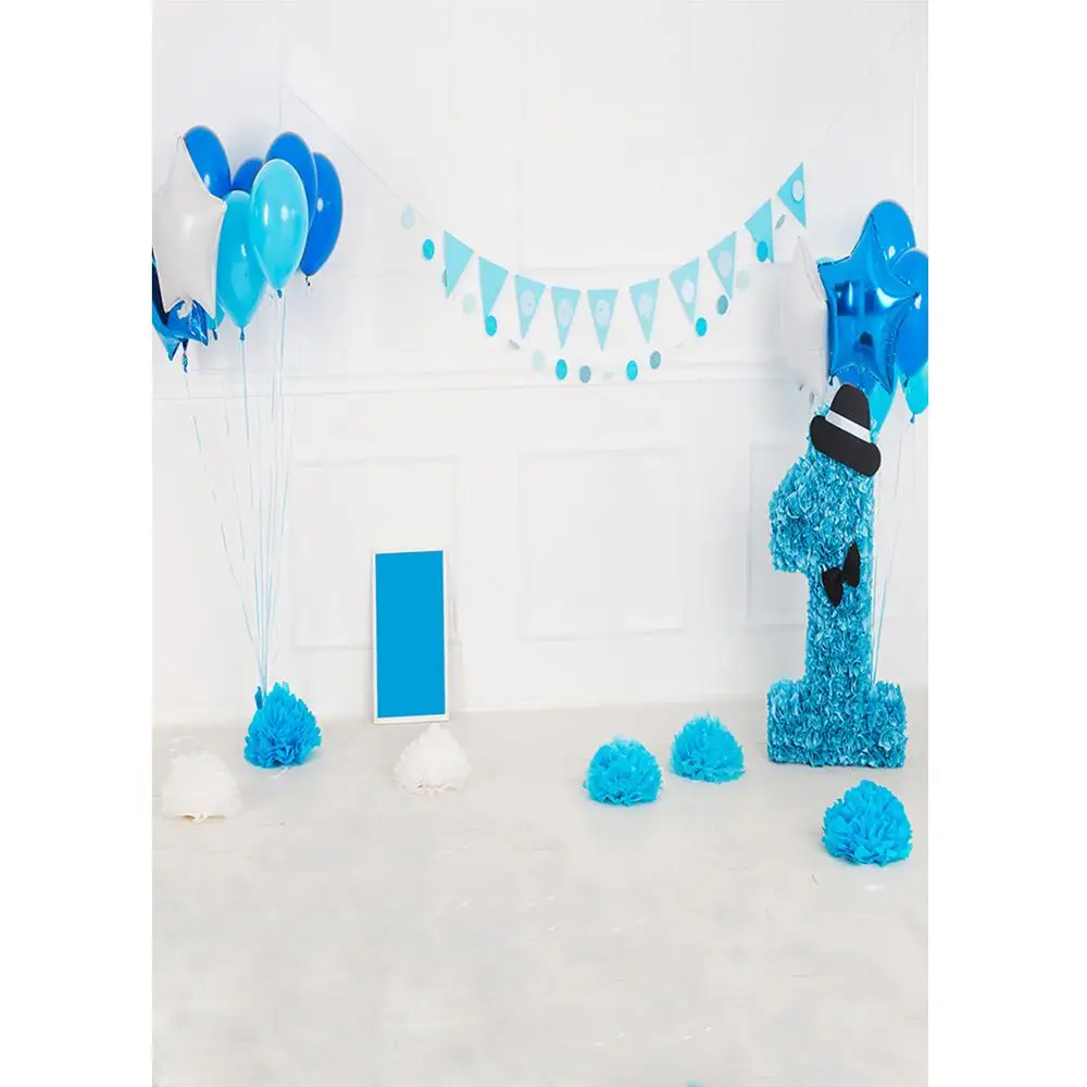 

Фон для фотосъемки с голубыми воздушными Шарами на день рождения для фотостудии Виниловые фотофоны для детской фотосъемки