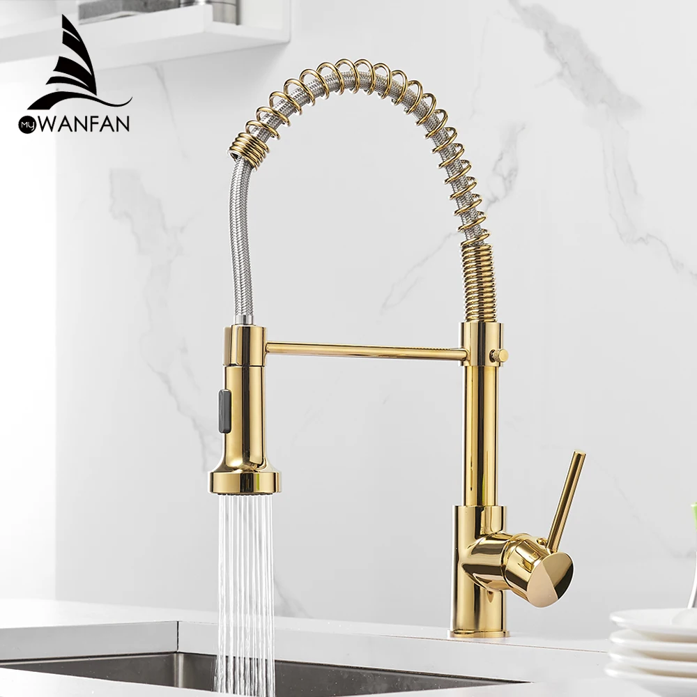 Kitchen Faucets Gold Brass Faucets for Kitchen Sink Single Lever Pull Out Spring Spout Mixers Tap Hot Cold Water Crane 9009K
Kitchen Faucets Gold Brass Faucets for Kitchen Sink Single Lever Pull Out Spring Spout Mixers Tap Hot Cold Water Crane 9009K