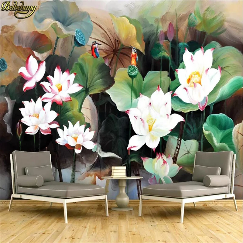 

beibehang Custom Modern Wallpaper European Hand painted lotus Photo Wall Paper Murals Room Background painting Mural Wall Paper