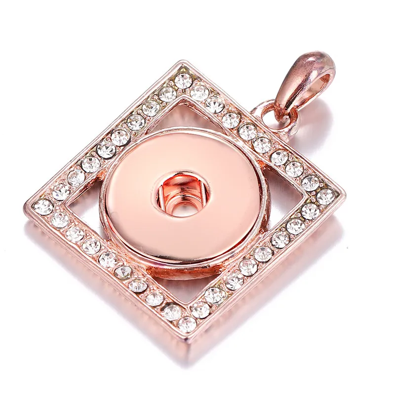 Full Of Crystal Square Snap Pendant Rose Gold Necklace Button Charms For Women Fit 18mm 20mm Buttons Jewelry | Украшения и